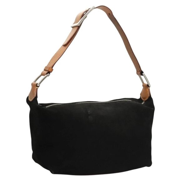 CELINE C Macadam Canvas Shoulder Bag Suede Black Silver Auth 120034 - Picture 1 of 16